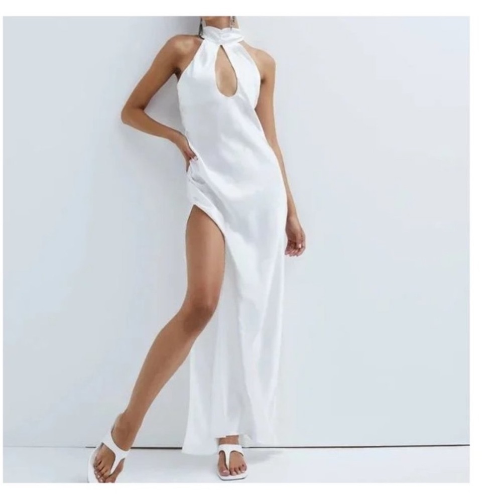 NEW FOR LOVE & LEMONS PIA MAXI WHITE SATIN MAXI DRESS